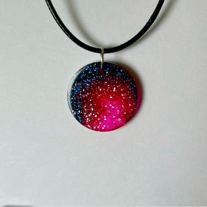 Beautiful Resin Necklace with Black Leather Cord